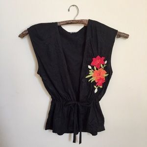 Floral Embroidered Tie Top