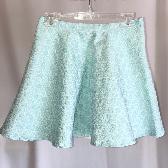 English Rose Dresses & Skirts - Light Aqua Blue Brocade Full Skater Mini  Skirt