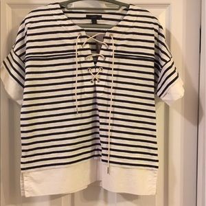 J.Crew blue and white striped shirt-sleeved shirt