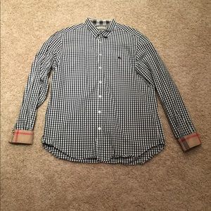 Men's Burberry Button Down Shirt Navy/White XL