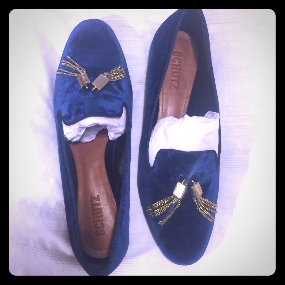 Schutz Calista velvet blue loafers Brand New