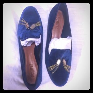 Schutz Calista velvet blue loafers Brand New