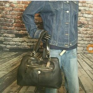 LAURA BLACK LEATHER LARGE KISSLOCK BAG