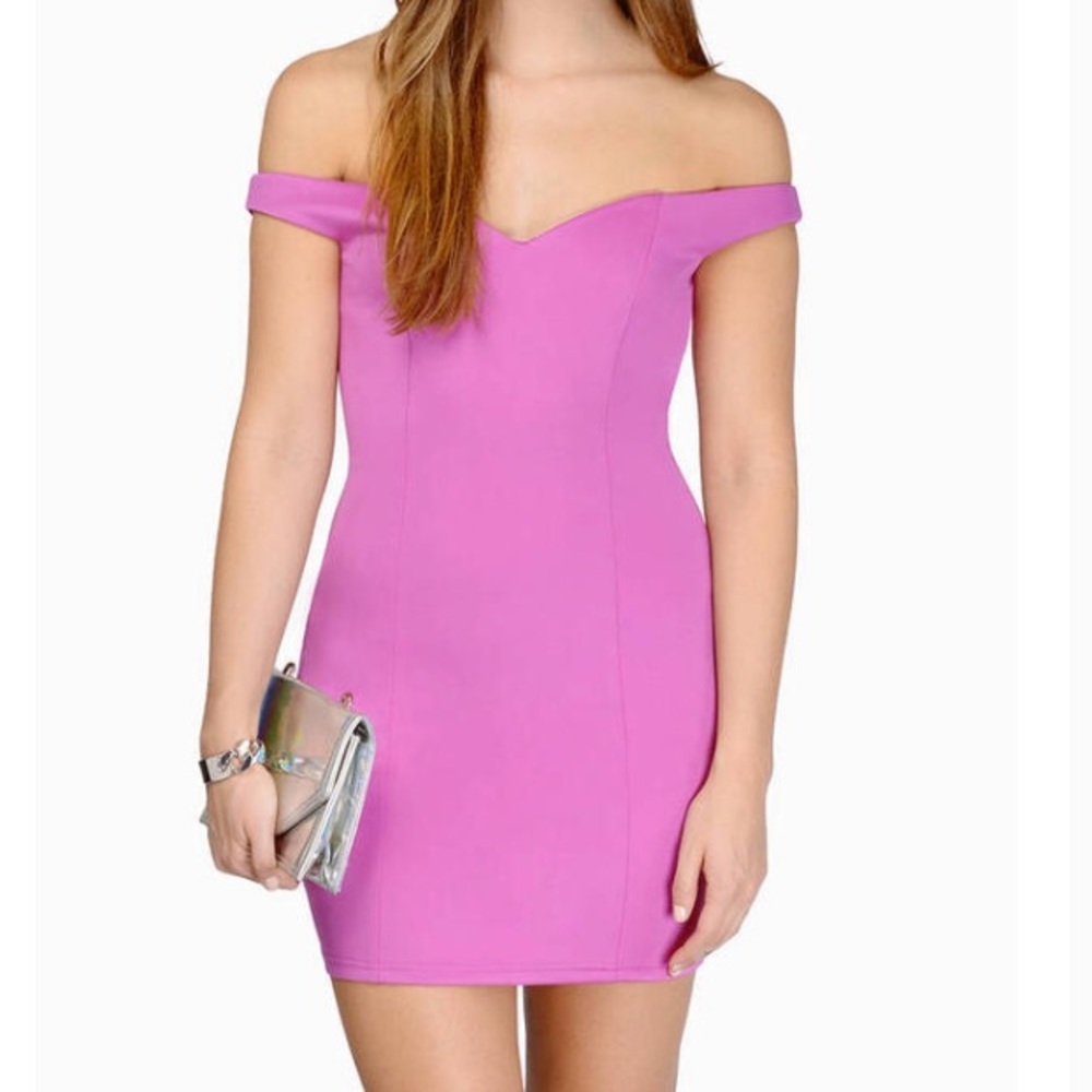 Hot pink off the shoulder dress