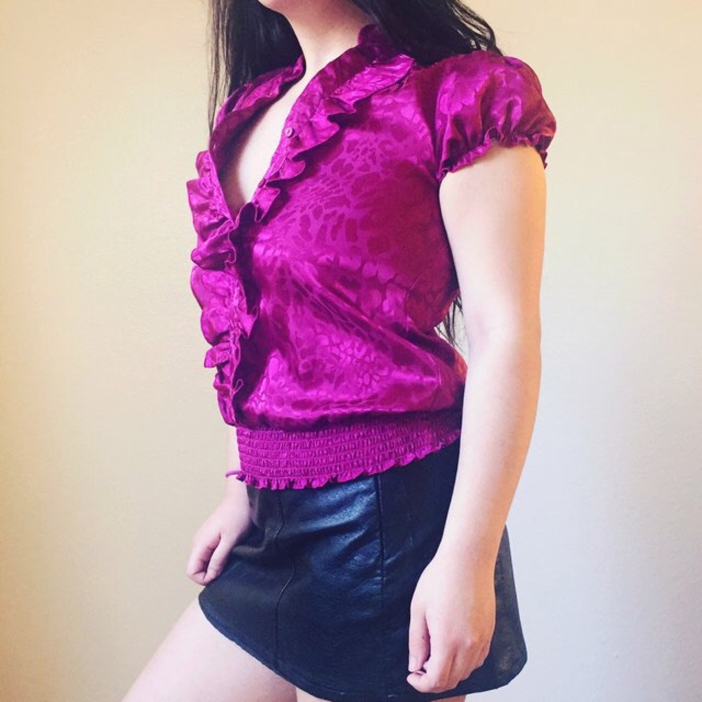 super cute BCX bright purple silky ruffled top