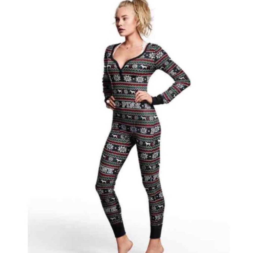 Victoria Secret Red, Green, and Black Pajama Onsie