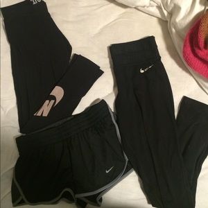 two nike leggings one nike short workout bundle