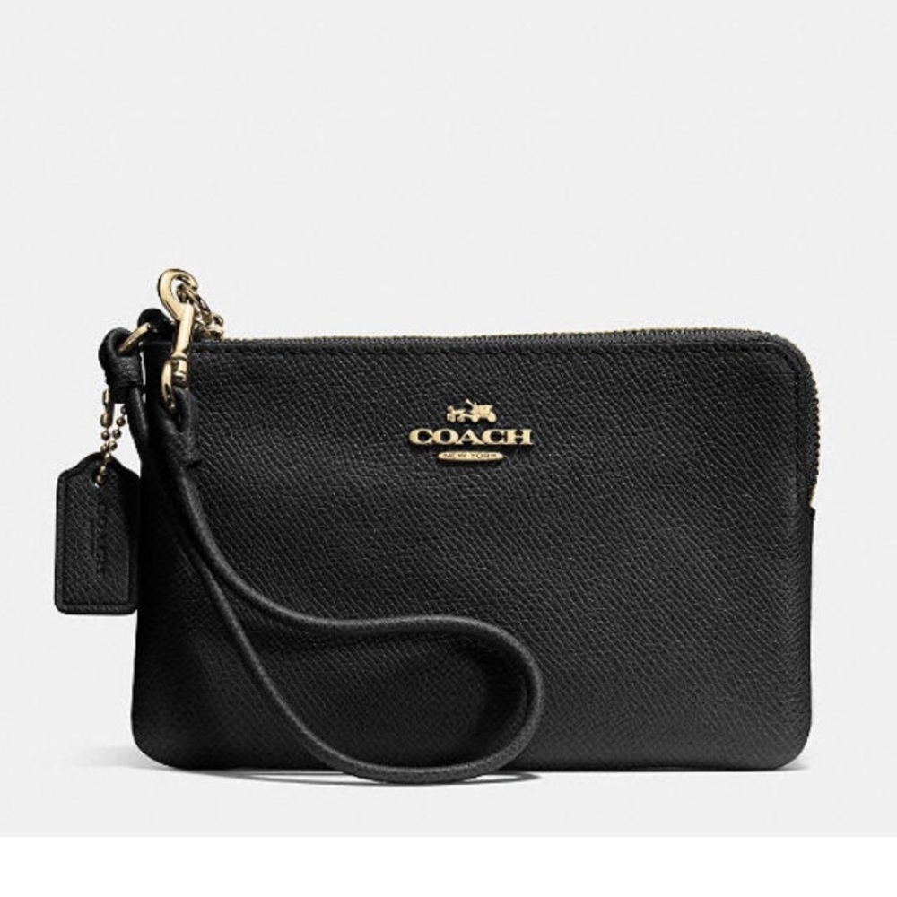 Black Coach Embossed Leather Wristlet