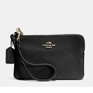 Black Coach Embossed Leather Wristlet