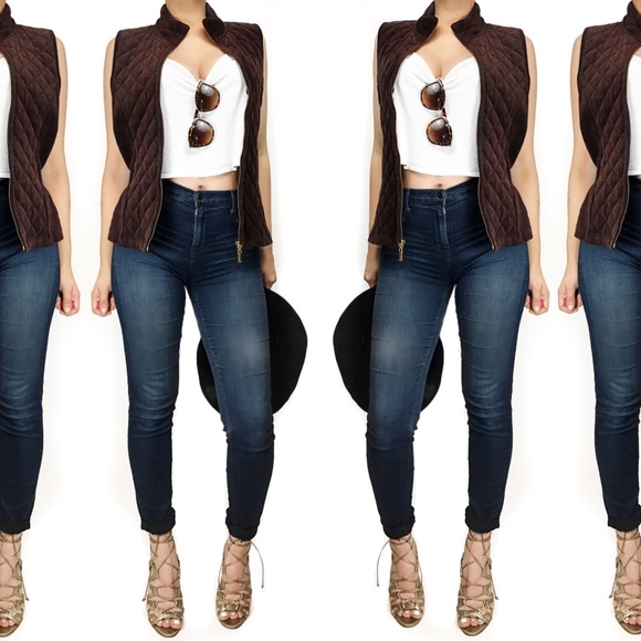 Charter club brown velour quilted vest - Picture 2 of 4