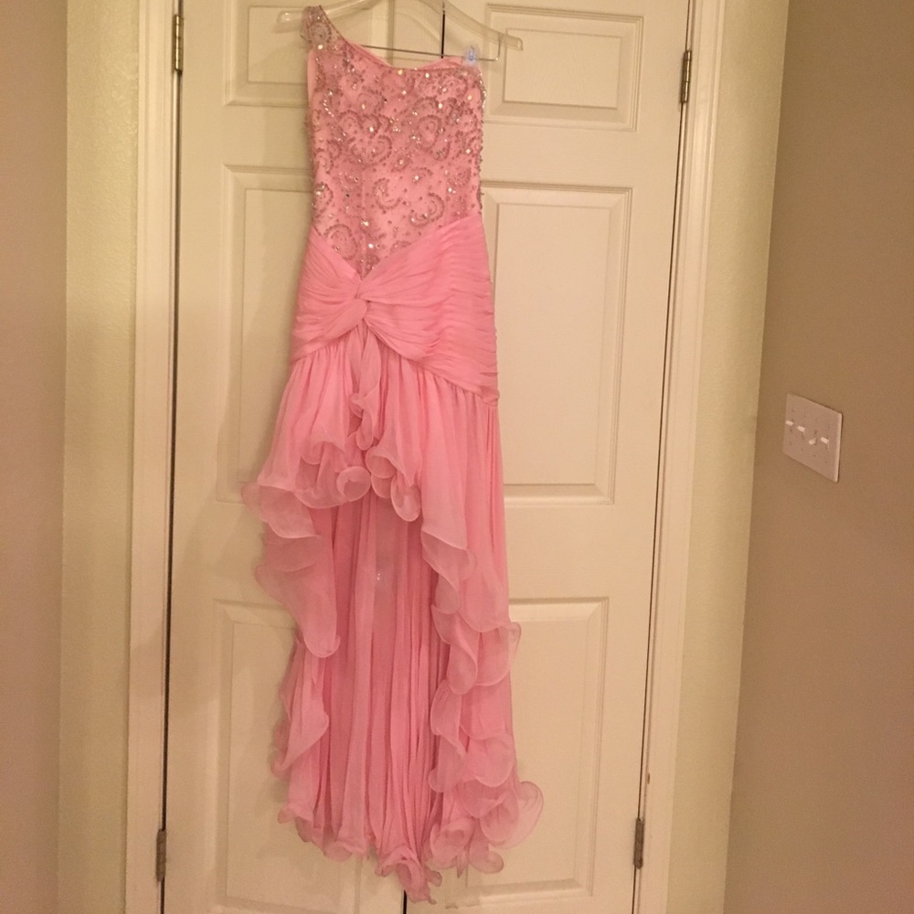 Two piece prom or pageant gown high low design.