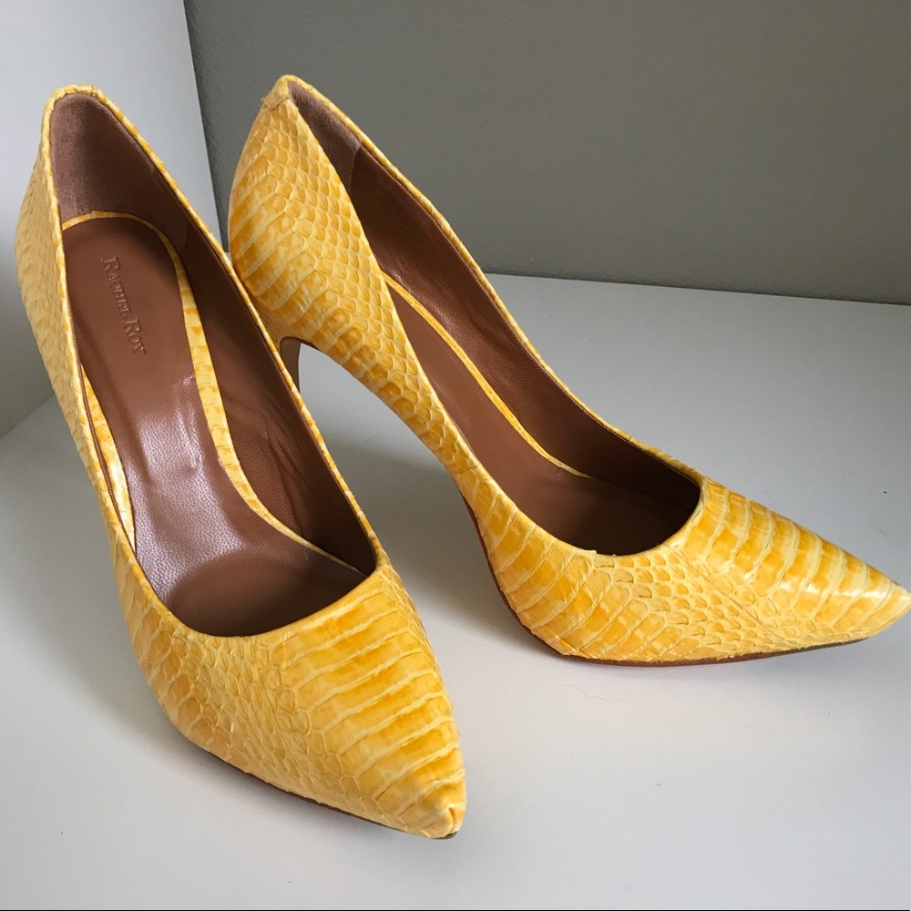 Rachel Roy Yellow Snakeskin Heels 6.5
