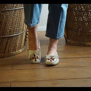 Perfectly worn in white moccasins