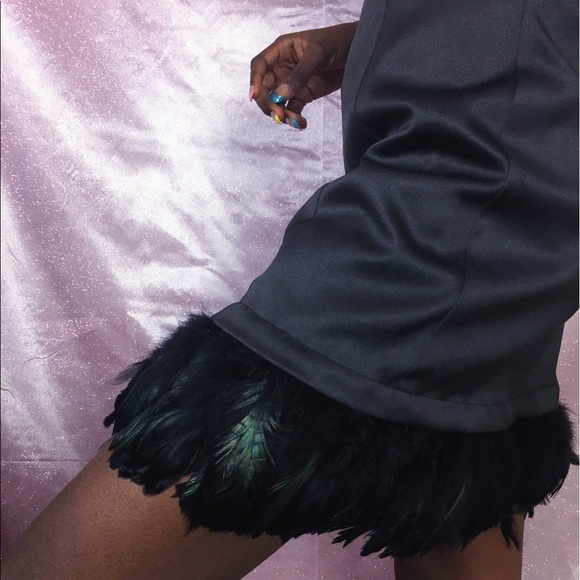 90s Vintage Roberto Black Feather Hem Mini Dress - Picture 4 of 4