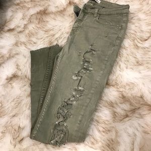 Zara Olive Green ripped jeans