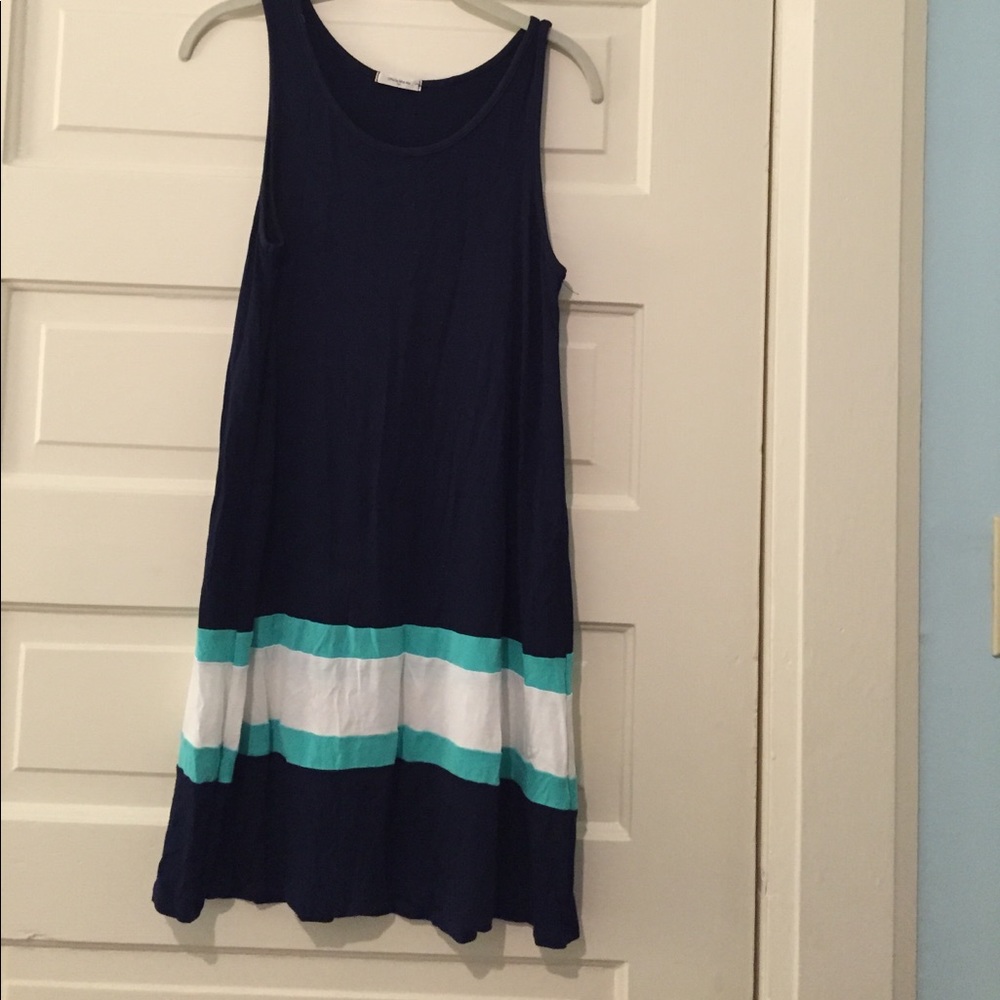 Navy, teal, white stripe summer Tshirt dress