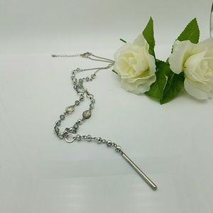 Silver Beaded Tassel Style Necklace