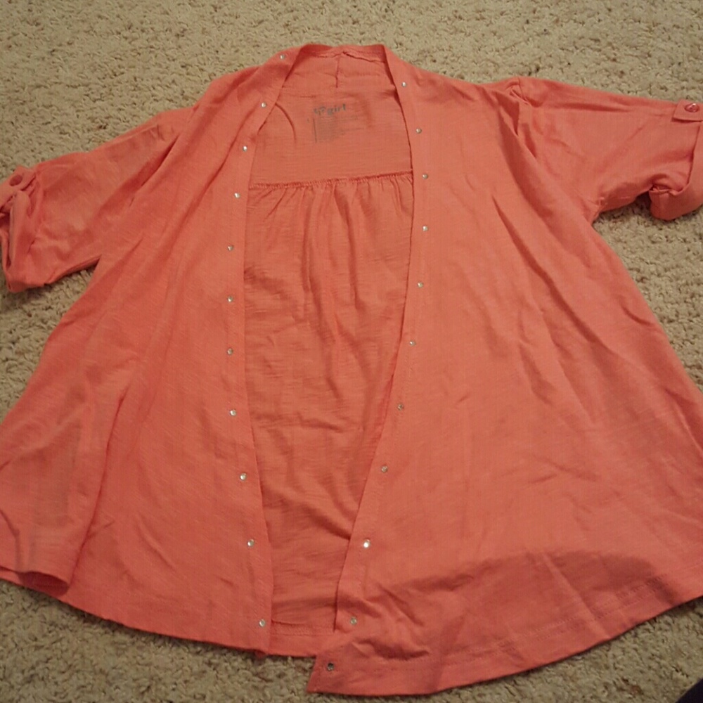 NWOT girls pink SS open shirt