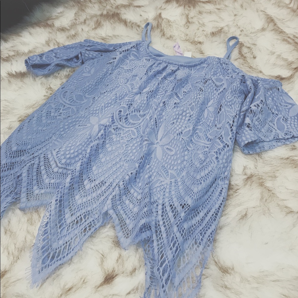 • SOLD • Light blue cut out shoulder top Lace