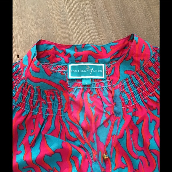 Southern Frock Tops - Summery turquoise & hot fuchsia pink top - Sz L