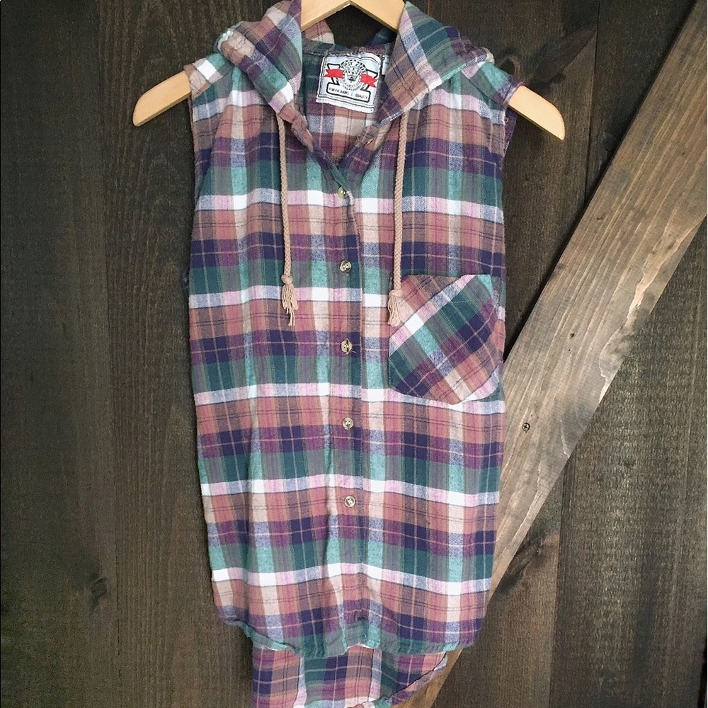 First Class Clothing hooded plaid vest