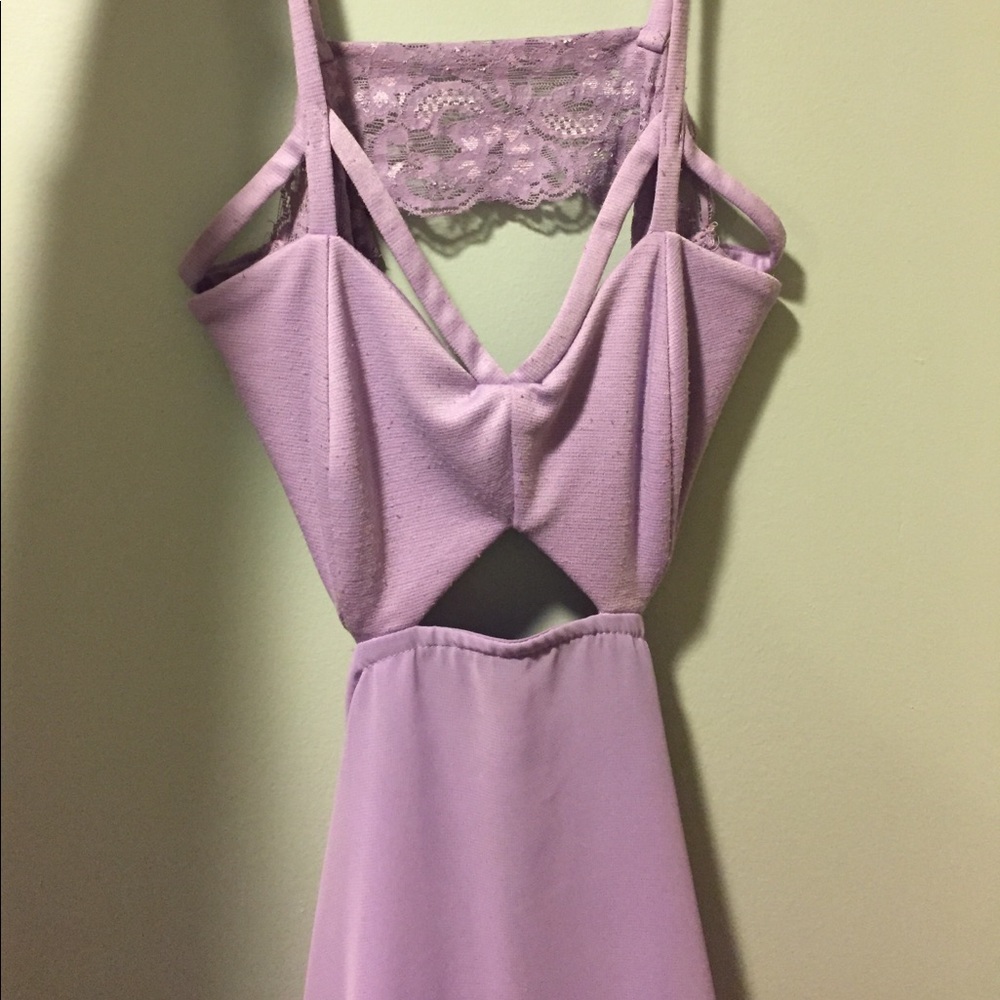 High-low cut out lavender dress