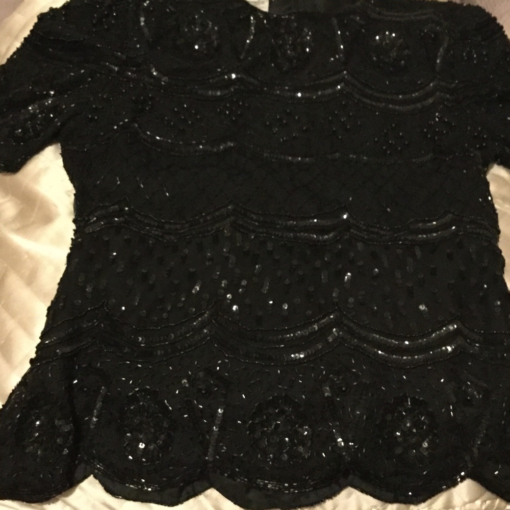 Vintage Black Sequin Short Sleaved Top