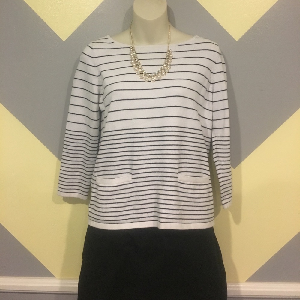 Black & White Stripped Crew Neck - Ann Taylor