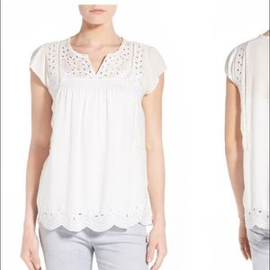 ISO embroidered eyelet trim top white