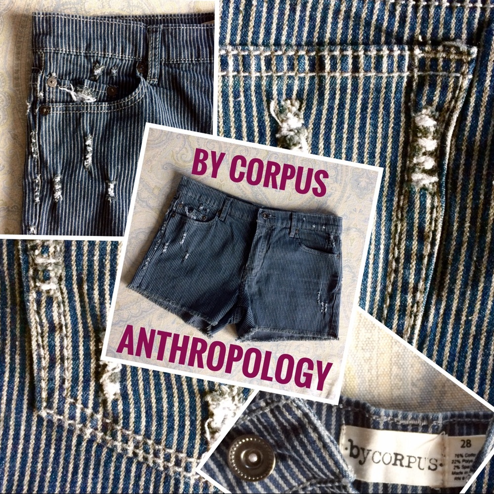 Anthropology striped distressed denim shorts BC