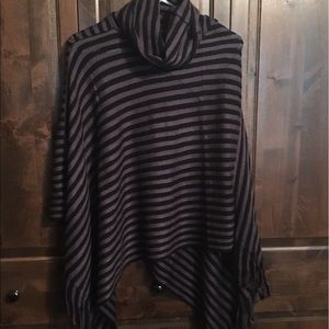 Black and grey stripped poncho