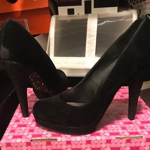 Black suede high heels