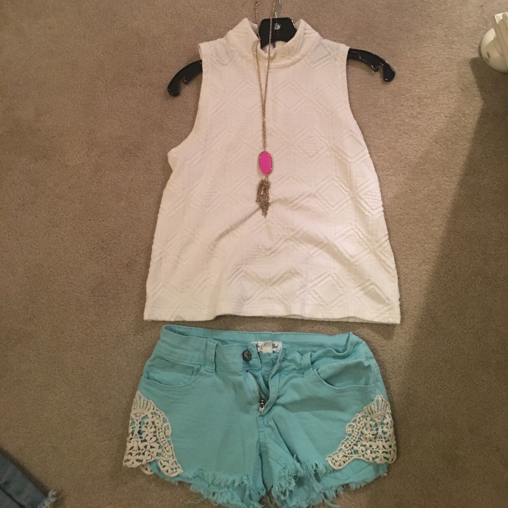 EUC Teal shorts with white lace