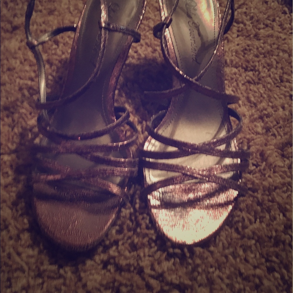 Strappy gunmetal low heels