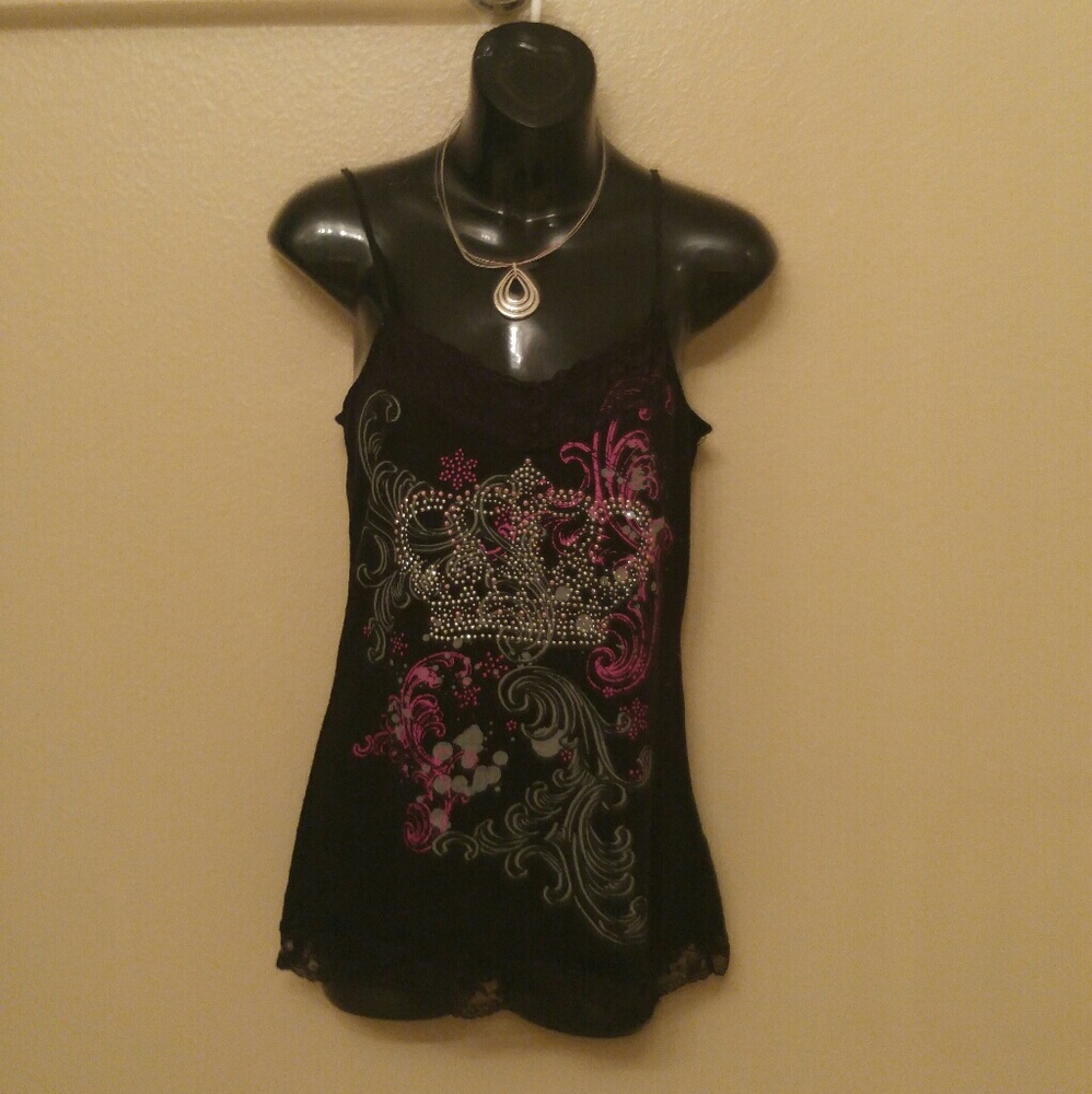 Skinny strap tank studded royal crown