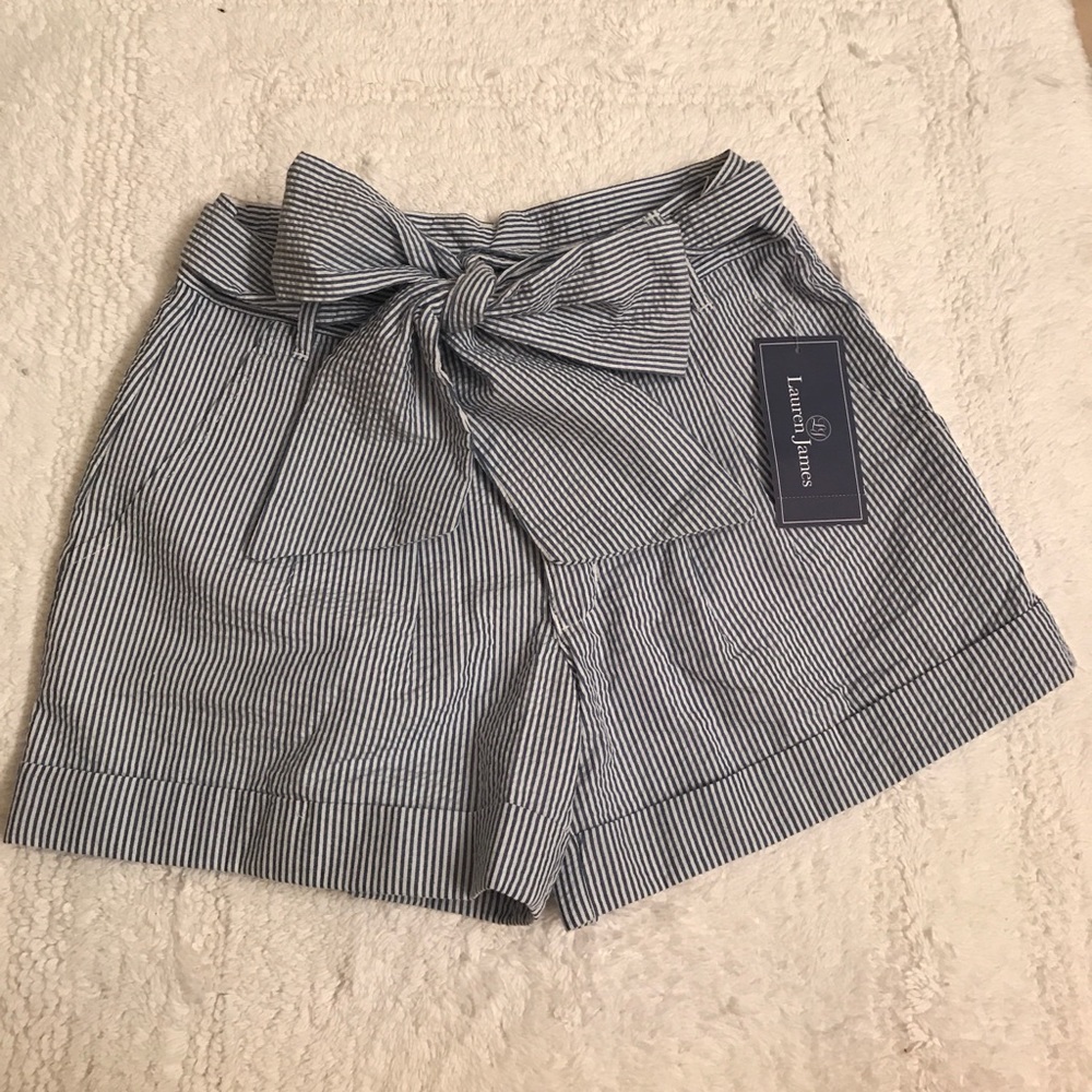 Lauren James blue and white seersucker shorts