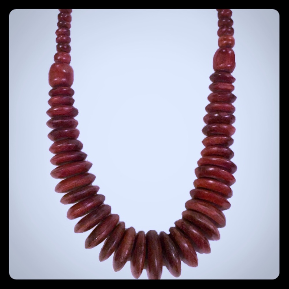 Vintage Wood Beaded Statement Necklace
