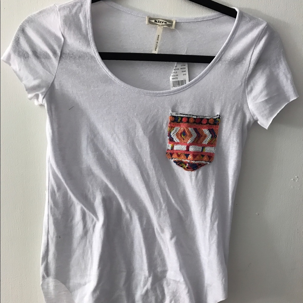 New white pacsun shirt with patterned pocket