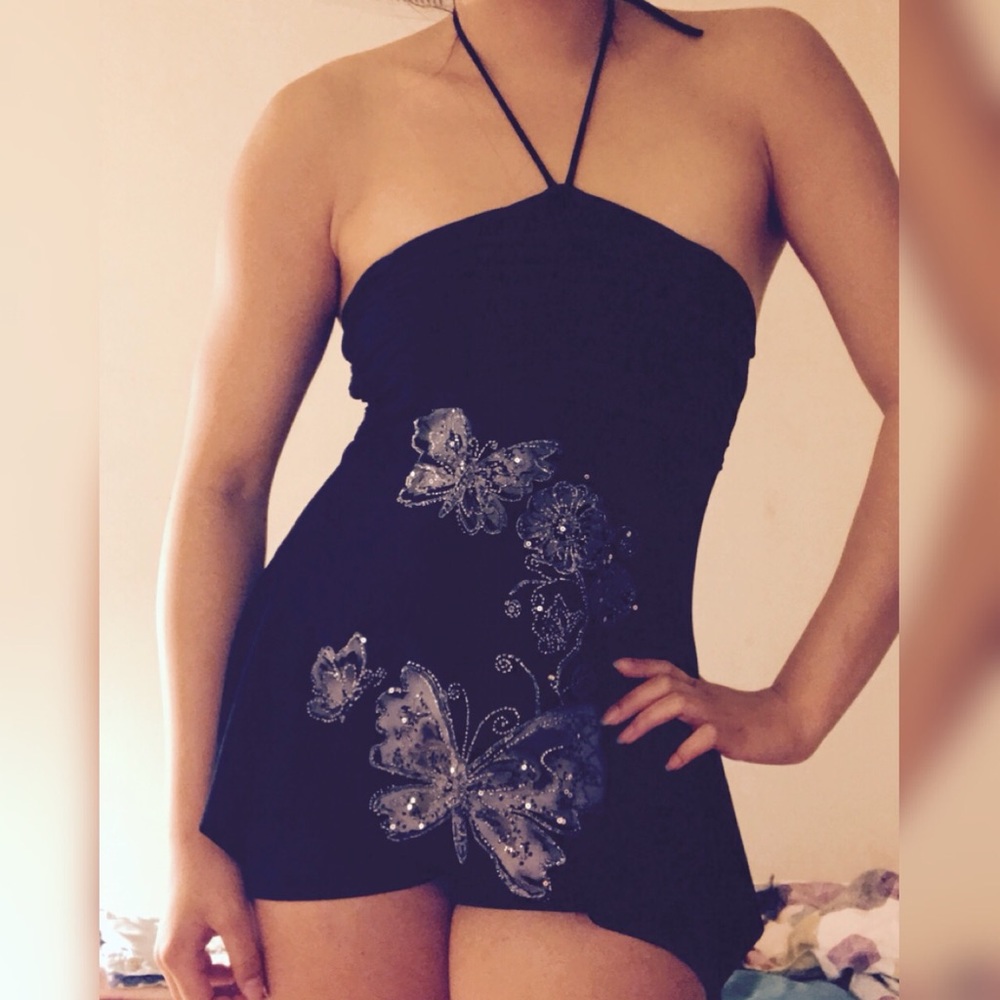 Black butterfly halter top