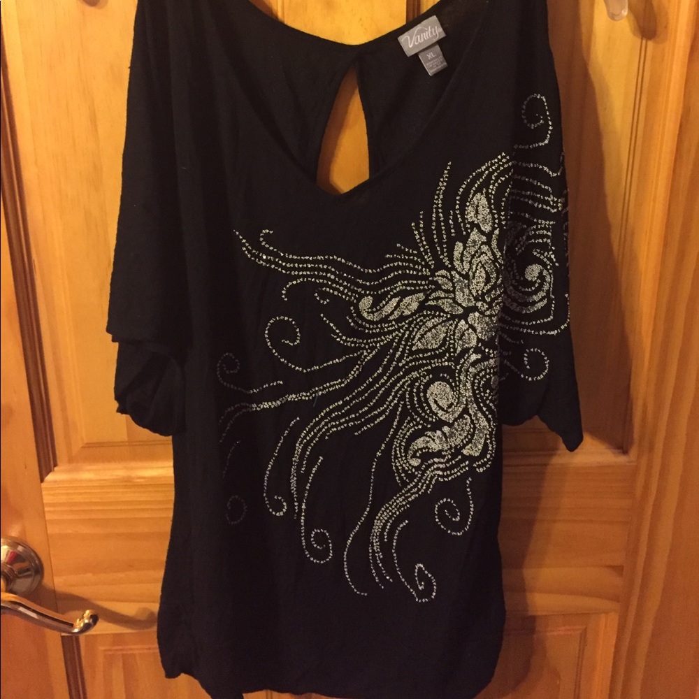Vanity Beaded Cold-Shouldered Black Keyhole Top