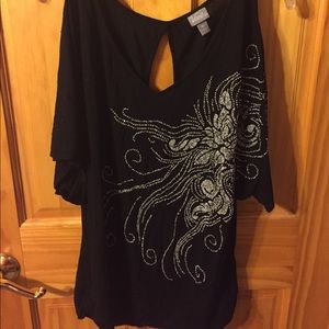 Vanity Beaded Cold-Shouldered Black Keyhole Top