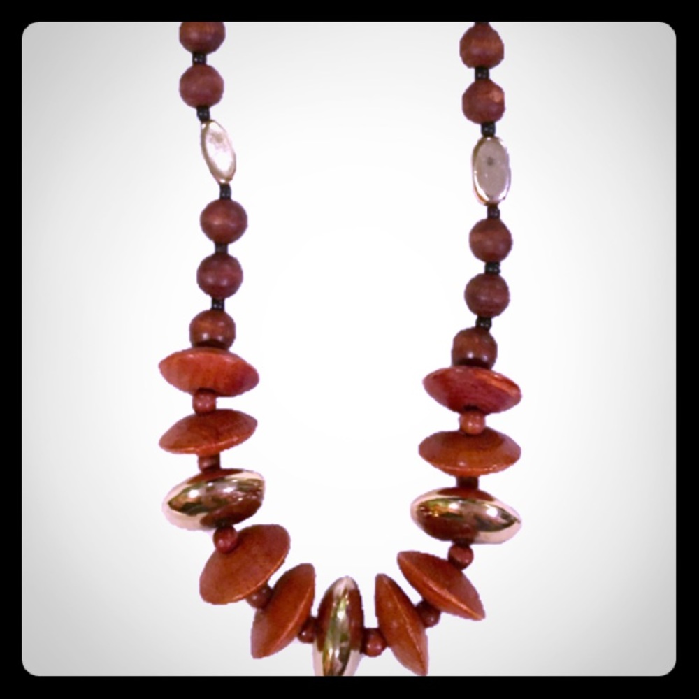 Vintage Wood Beaded Statement Necklace