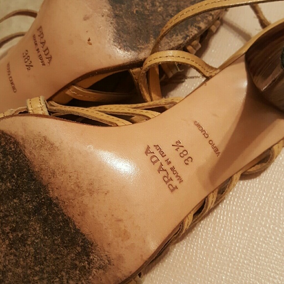 Auth.Prada Nude/Beige wooden heels 38.5 (NO BOX) - Picture 7 of 8