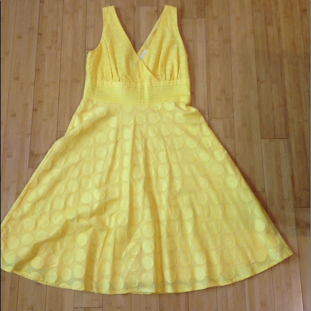 NWOT Yellow polkadot flare dress.