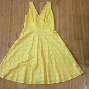 NWOT Yellow polkadot flare dress.