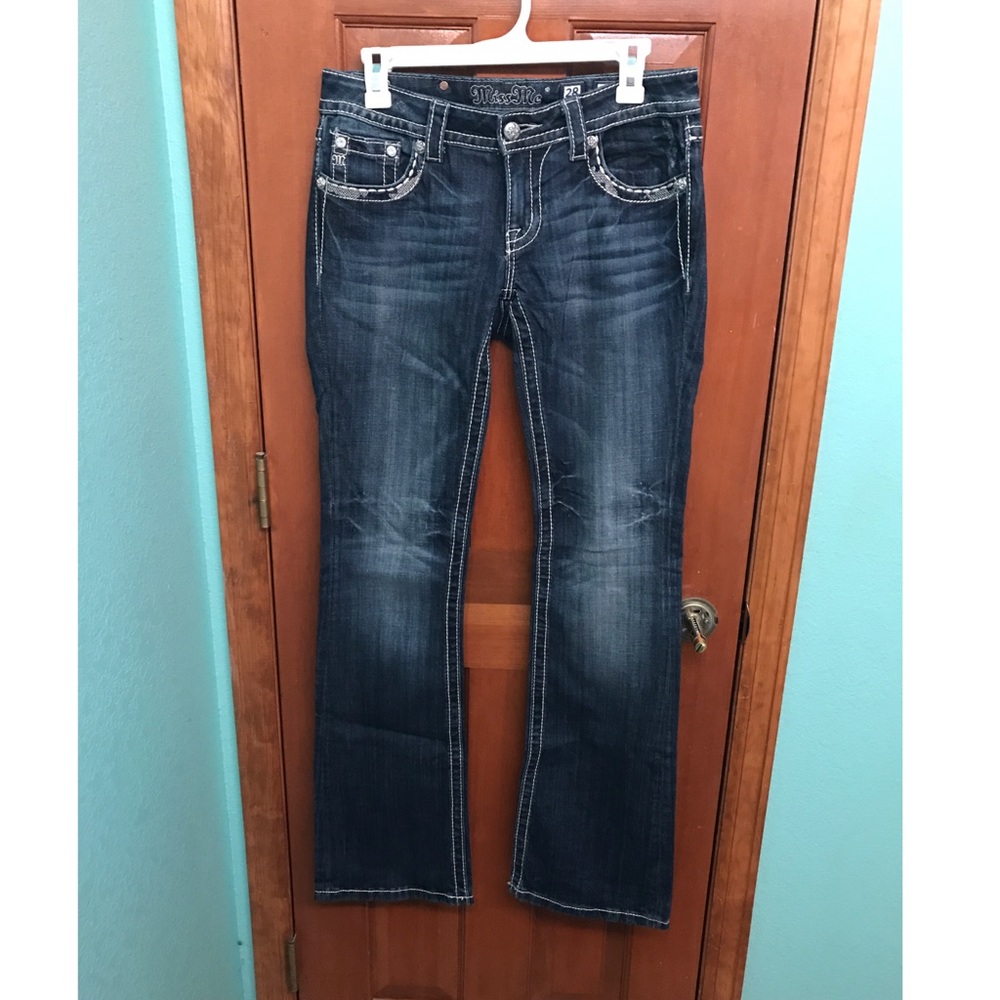 Miss Me; dark wash, boot cut jeans