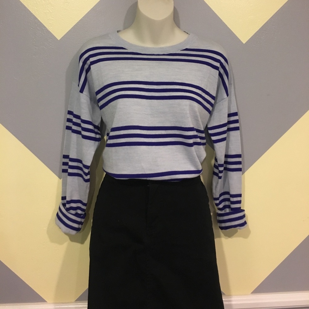 Gray & Indigo Stripped Crew Neck Sweater - J. Crew