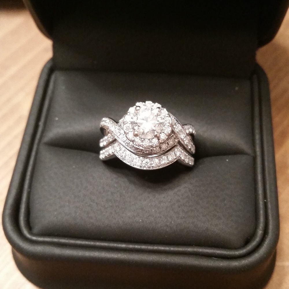Halo Wedding and Engagement ring set.