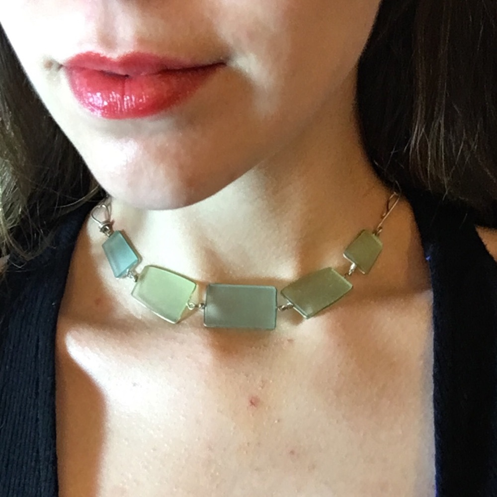 Seaglass necklace with sterling silver