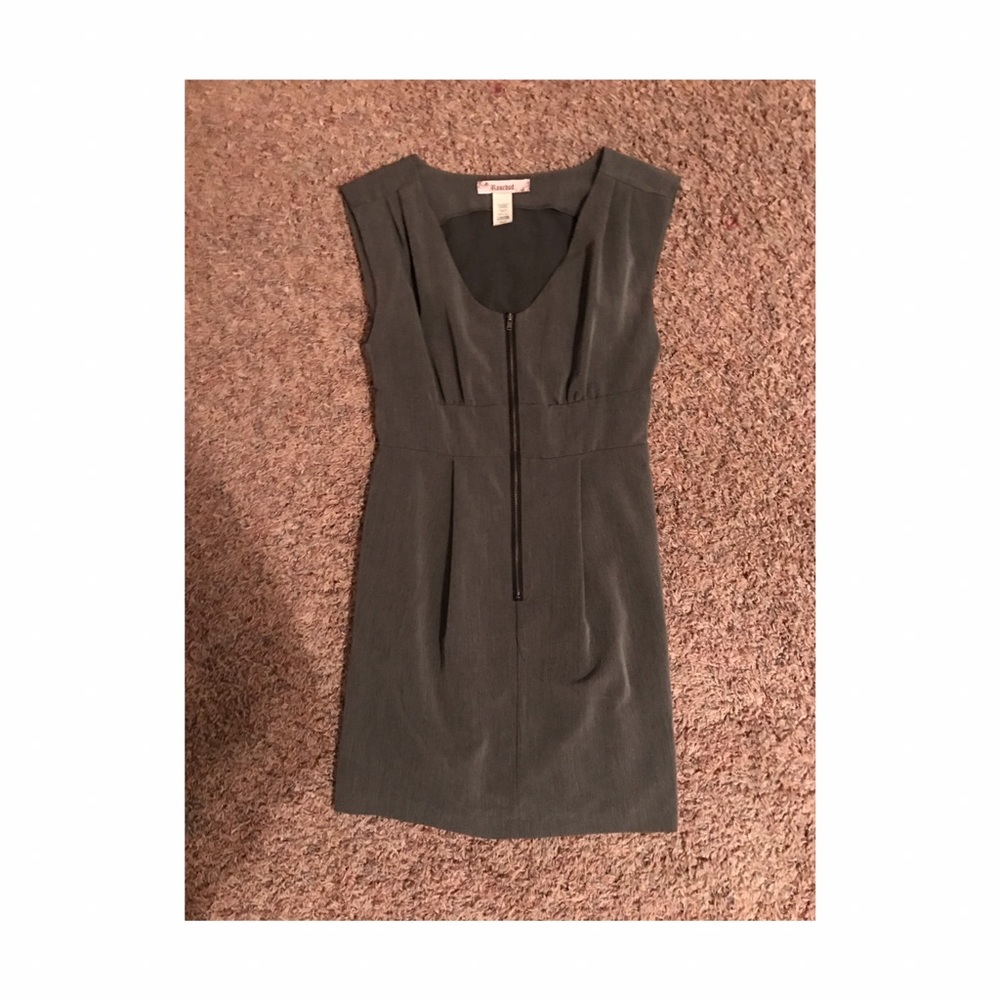 Gray front zipper dress.